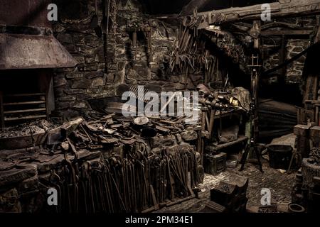 The blacksmith's workshop at The Museum of Welsh Life, St Fagans, Cardiff, South Wales Stock Photo
