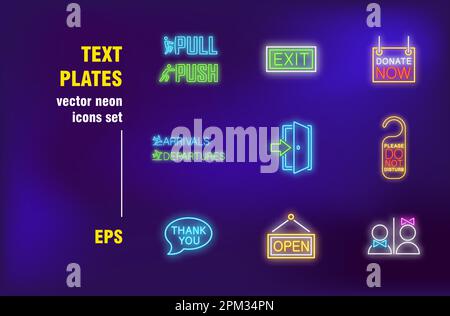 Text plates neon signs set Stock Vector