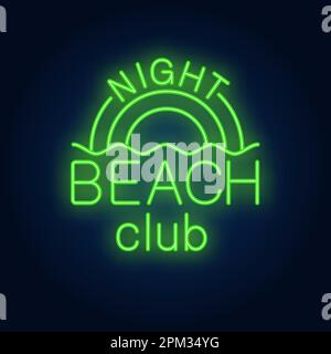 Night Beach Club lettering and rainbow. Neon sign Stock Vector