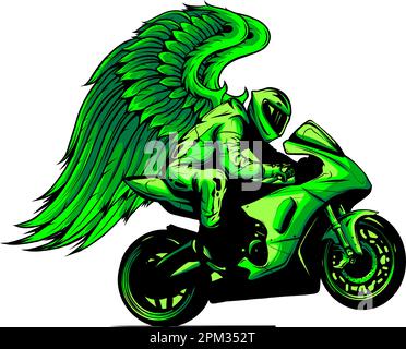 Vector illustration of biker with wings on white background. digital hand draw Stock Vector