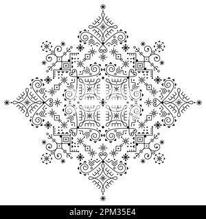 Nordic geometric tribal line art vector mandala pattern, ornamental ehtnic greeting card design inspired by Icelandic Viking rune art Stock Vector