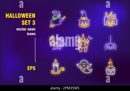 Halloween neon signs set Stock Vector