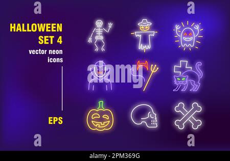 Halloween party neon signs set Stock Vector