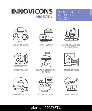 Food industry and crisis - line design style icons set Stock Vector