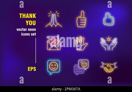 Thank you neon signs collection Stock Vector