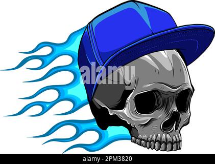 skull with hat and flames vector illustration Stock Vector