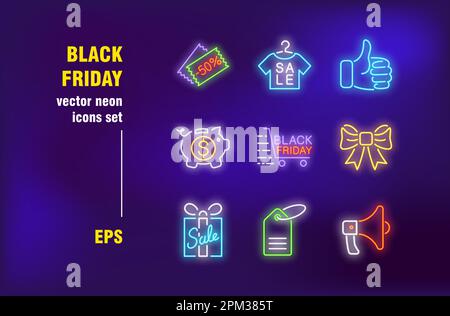 Black Friday neon signs set Stock Vector