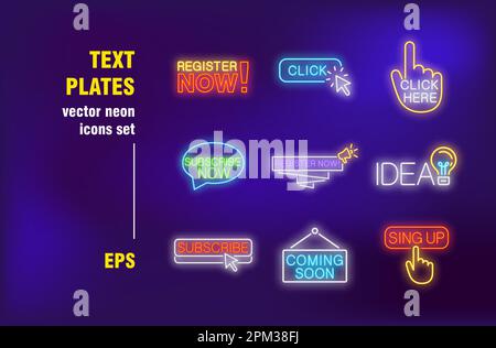 Text plates neon signs set Stock Vector