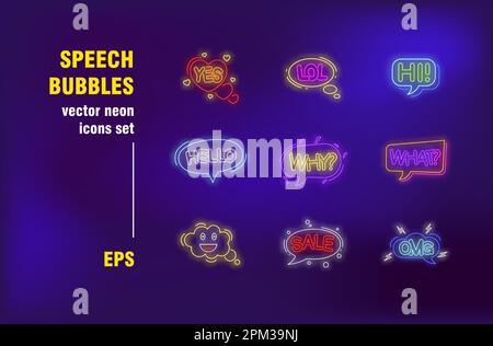 Speech bubbles neon signs set Stock Vector