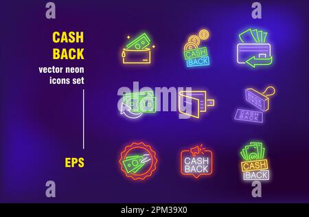 Cashback neon signs set Stock Vector