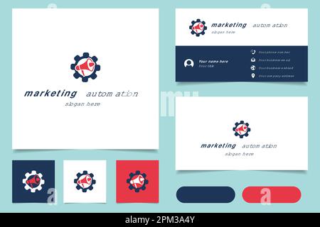 Marketing automation logo design with editable slogan. Branding book and business card template. Stock Vector