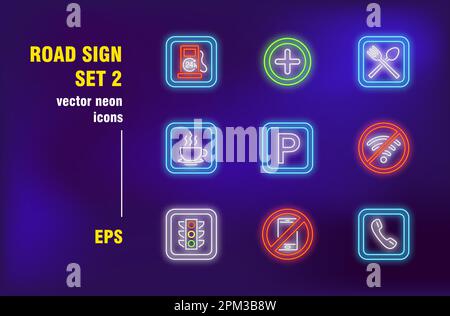 Roadside neon signs set Stock Vector