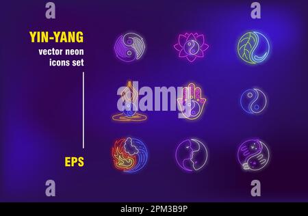 Yin-Yang neon signs set Stock Vector