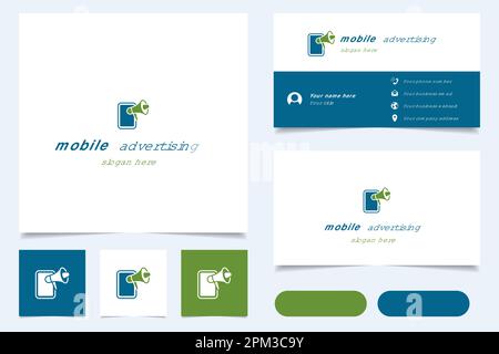 Mobile advertising logo design with editable slogan. Branding book and business card template. Stock Vector