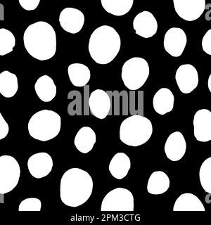 Seamless neutral polka dots pattern. White hand-drawn circles on Black background. Abstract Random points ornament. Vector simple illustration for wal Stock Vector
