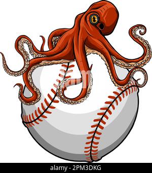 octopus on baseball ball vector illustration design Stock Vector