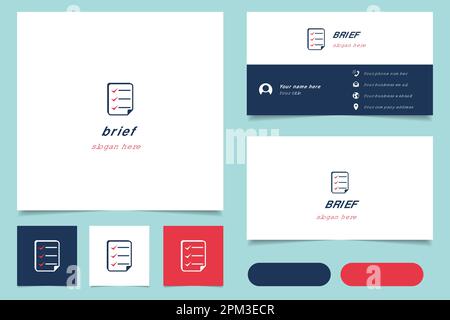 Brief logo design with editable slogan. Branding book and business card template. Stock Vector