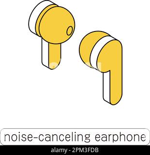 Illustration of Noise-Canceling Earphone Easy-to-Use Noise Suppression Goods, Vector Illustration Stock Vector