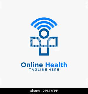 Medical and wifi signal elements for online healthcare logo design Stock Vector
