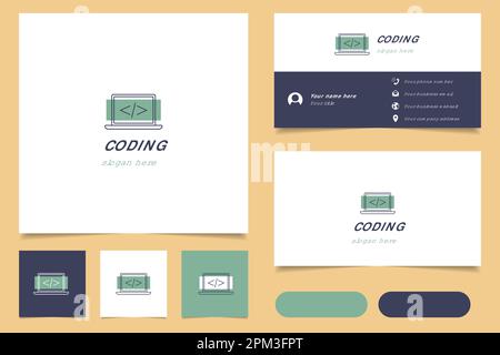 Coding logo design with editable slogan. Branding book and business card template. Stock Vector