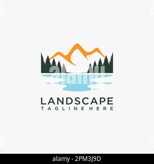 Forest lake landscape logo design Stock Vector