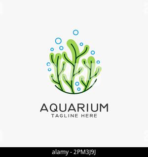 Aquarium logo design with seaweed lines Stock Vector