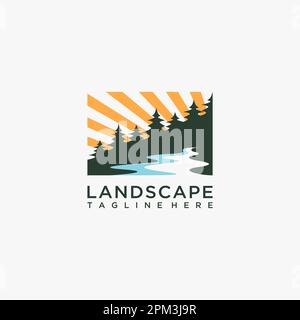 Forest river landscape logo design Stock Vector