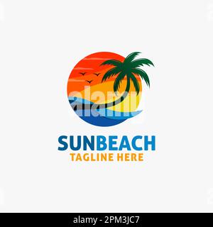 Beach sunset logo design Stock Vector