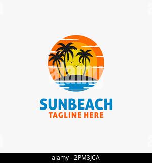 Beach sunset logo design Stock Vector