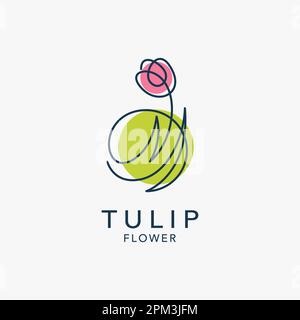 Tulip flower logo design in line style Stock Vector