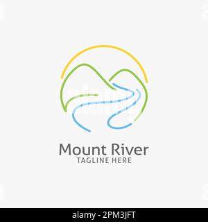 Mountain river logo design in line style Stock Vector
