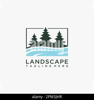 Forest lake landscape logo design Stock Vector