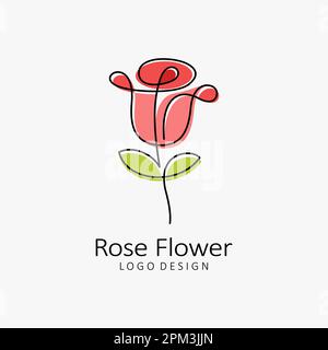 Rose flower line art logo design Stock Vector