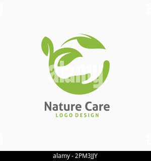 Leaves and hands for nature care logo design Stock Vector