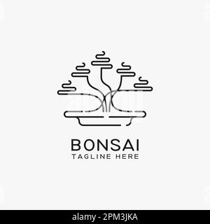 Bonsai line art logo design Stock Vector