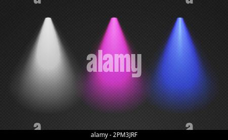 Three white cone lights from top with darkened edges. Volumetric ...