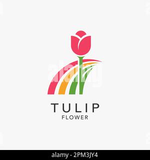 Tulip flower and colorful elements for tulip garden logo design Stock Vector
