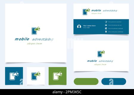Mobile advertising logo design with editable slogan. Branding book and business card template. Stock Vector
