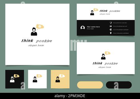 Think positive logo design with editable slogan. Branding book and business card template. Stock Vector