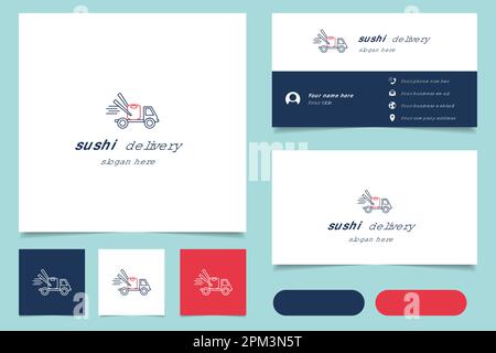 Sushi delivery logo design with editable slogan. Branding book and business card template. Stock Vector