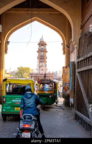 India, Rajasthan state, Jodhpur, Ghanta Ghar Clock Tower or Clock Tower Stock Photo