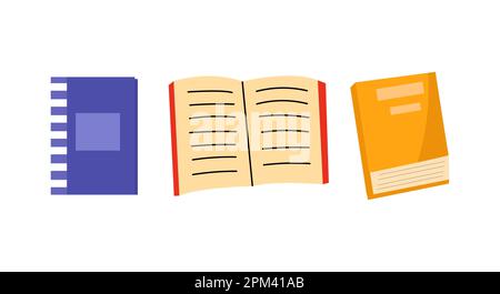 Set of student school books and copybooks for notes. Education back to school concept illustration. Stock Vector