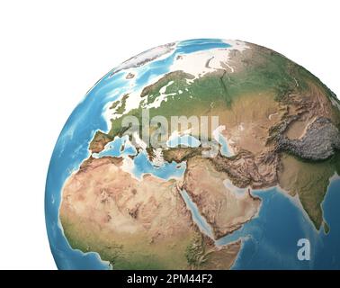 High resolution satellite view of Planet Earth, focused on Europe, Eurasia, Middle East, North Africa - elements furnished by NASA Stock Photo