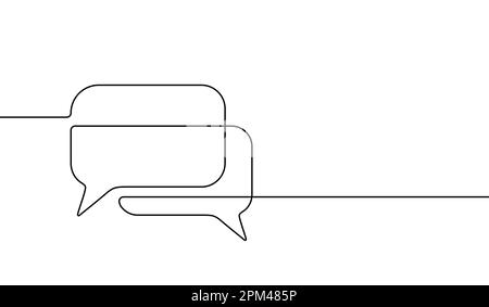 Speech bubble. Communicate hand drawn continuous line. Black icon web help isolated on white background. Feedback comment. Support question Stock Vector