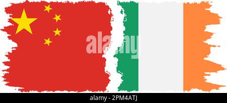 Ireland and China grunge flags connection, vector Stock Vector
