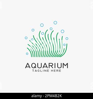 Aquarium logo design with seaweed lines Stock Vector