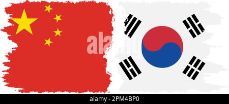 South Korea and China grunge flags connection, vector Stock Vector