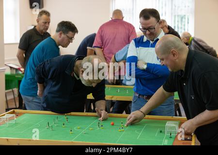 Members from the Subbuteo Table Soccer Players’ Association take part in a tournament using original figures from the earliest game invented in 1947 Stock Photo