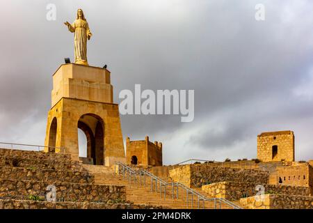 Statue of Jesus Christ at the Alcazaba of Almeria a 10th century fortress built during the Muslim period of rule in Andalusia southern Spain. Stock Photo