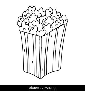 Popcorn in hand drawn doodle style. Vector illustration isolated on white background, Coloring book. Stock Vector